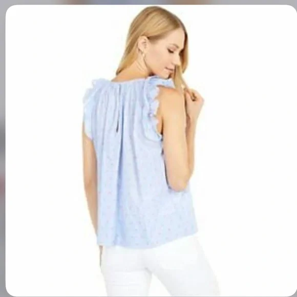 BNWT Lilly Pulitzer Kirsten Top. bluebell chambray/neon pink clip dot. Sz XL - Picture 4 of 5